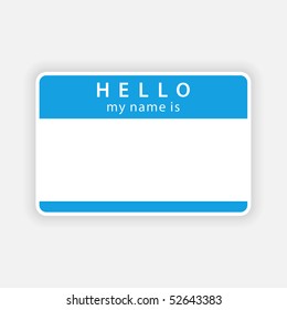 Blue name tag blank sticker with shadow on gray background