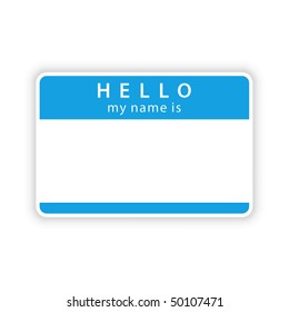 Blue name tag sticker with shadow on white