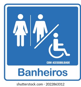 Blue nameplate vectors for male, female and wheelchair users in Portuguese
