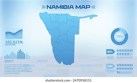 Blue Namibia Map with States, Political Namibia infographic map vector illustration