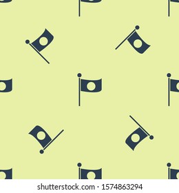 Blue National flag of Japan on pole icon isolated seamless pattern on yellow background. Metal flagpole.  Vector Illustration