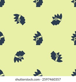 Blue Native American Indian icon isolated seamless pattern on yellow background.  Vector