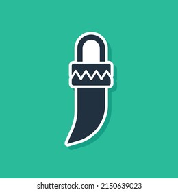 Blue Native american indian tooth icon isolated on green background. Necklace with tooth.  Vector