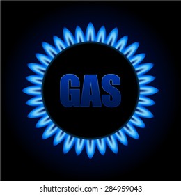 Blue Natural Gas Flames on Kitchen Stove. Vector illustration for use in your writings on natural gas, the economy, industrial development, the sale of gas, etc.