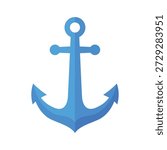 Blue nautical anchor flat vector illustration isolated on white background for maritime themes