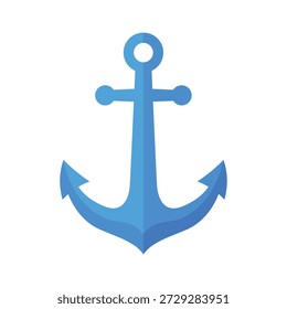Blue nautical anchor flat vector illustration isolated on white background for maritime themes