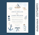 Blue Nautical Sailor Watercolor Flyer Design Template