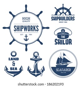 Blue nautical signs and labels