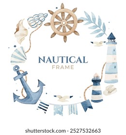 Blue Nautical Watercolor Frame Element Template