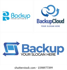 Blue navy arrow linear circle square initial icon symbol cloud logo design suitable for technology backup provide internet online social media business finance company corporate web accounting
