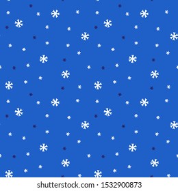 Blue And Navy Baby Boy Kids Winter Seamless Pattern, Gift Wrapping. Snowflake Scandi Design With Minimalist Snow Symbols And Shapes. Clean And Simple Fabric Scandinavian Art Print.