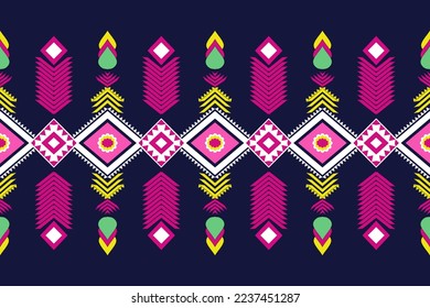 Blue navy background Geometric ethnic seamless pattern designed for background, wallpaper, clothing, wrapping, fabric, Batik, decorating, embroidery style 