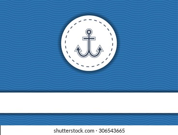 Blue (navy) background with white sear waves, badge with anchor and white banner with copyspace