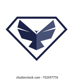 Blue navy bird abstract vector in a pentagon. Animal based logo, symbol, sign, sticker templates