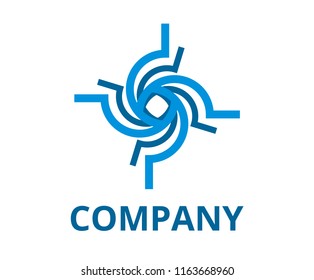 blue and navy color cyclone shape from line like black hole logo design illustration for technology company, security corporate, or any use.