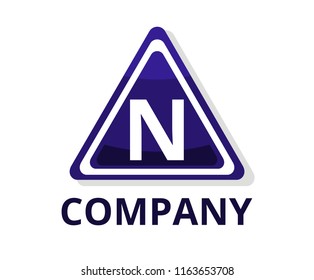 blue navy color glasses triangle button web logo graphic design with modern clean style for any professional company with initial type letter n on it