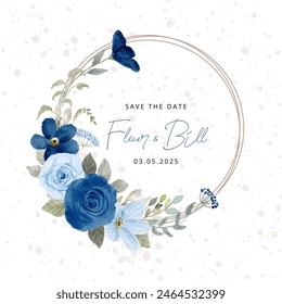 blue navy floral watercolor wreath
