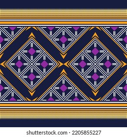 Blue navy geometric oriental ethnic seamless pattern traditional ethnic thai american native fabric background,Use in wallpaper,carpet,clothing,wrapping,fabric,silk,batik.vector ethnic embroidery ikat