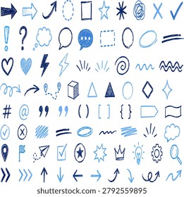 Blue and navy geometric paper airplane and leaf shapes on plain white background