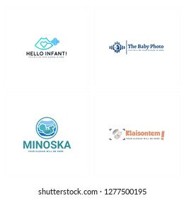 blue navy green mint brown circle love swash flow fetus womb badge modern logo design suitable for uterine health Obstetricians 