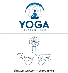 Blue navy grey curve lotus woman  silhouette and dream catcher flower element. line vector suitable for beauty wellness business consulting yoga healthy relax