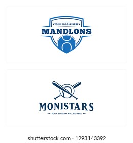 Blue navy line art ball bat badge combination mark logo design template suitable for baseball competition sports championship