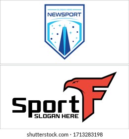 Blue navy orange icon dot clean sparkling tower and letter F with head eagle logo design suitable for sport team freedom outdoor brand business