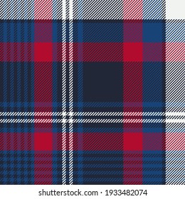 Blue navy and red Plaid seamless pattern vector illustration. Checkered texture for fashion textile design.