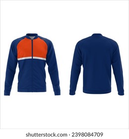 blue navy royal orange Black long sleeved jersey midlayer mock up, front and back view, isolated. plain shirt mockup. Long sleeve shirt jersey design template. Blank tees for print