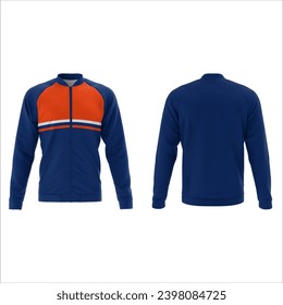 blue navy royal orange Black long sleeved jersey midlayer mock up, front and back view, isolated. plain shirt mockup. Long sleeve shirt jersey design template. Blank tees for print