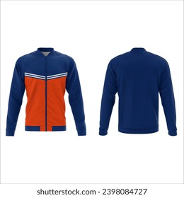 blue navy royal orange Black long sleeved jersey midlayer mock up, front and back view, isolated. plain shirt mockup. Long sleeve shirt jersey design template. Blank tees for print