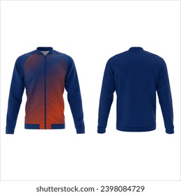 blue navy royal orange Black long sleeved jersey midlayer mock up, front and back view, isolated. plain shirt mockup. Long sleeve shirt jersey design template. Blank tees for print