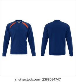 blue navy royal orange Black long sleeved jersey midlayer mock up, front and back view, isolated. plain shirt mockup. Long sleeve shirt jersey design template. Blank tees for print