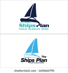 Blue navy sailboat vector concept combination logo design suitable for sports ships sailing sea providers travel transportation