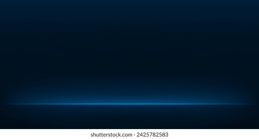 Blue navy studio room background. Blue background with light effects. Empty dark room. Space for selling products on the website. Vector illustration.