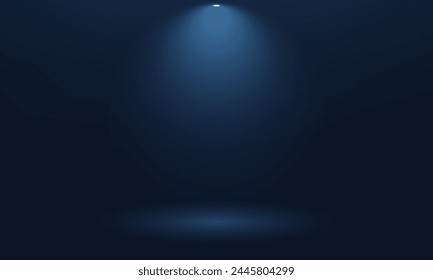 Blue navy studio room background. Empty room with light effects. Use for product display presentation, cosmetic display mockup, showcase, media banner, etc. Vector illustration.