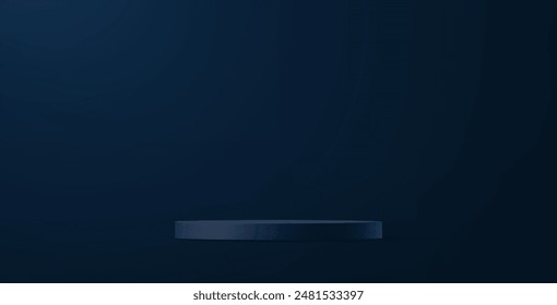 Blue navy studio room background. Dark blue background vector 3d with podium. Empty room with light effect. Space for selling products on the website. Business backdrop. stand for products.