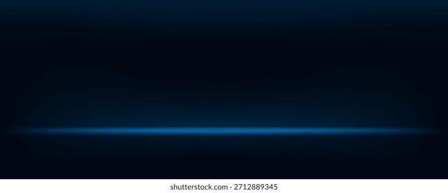 Blaue Marine Studioraum Hintergrund. Blauer Hintergrund mit Lichteffekten. Leeres dunkles Zimmer. Platz für den Verkauf von Produkten auf der Website. Vektorgrafik.

