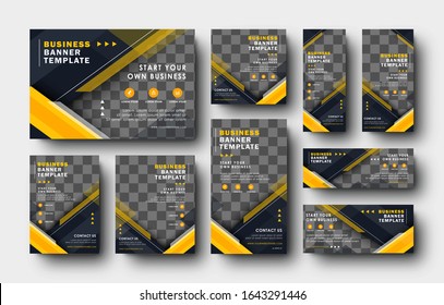 Blue Navy Yellow Social Media Digital Banner For Company Business Collection, Company Banner set, horizontal and vertical template, corporate landing page, social media advertisement template bundle