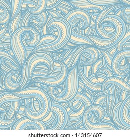 Blue a nd yellow seamless pattern with striped leaves. vector illustration 