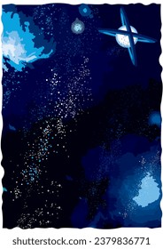 Blue Nebula on Starry Sky with Artificial Planet Vector Art suitable for background