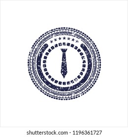 Blue necktie icon inside distressed rubber grunge seal