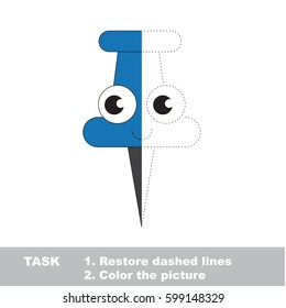 Blue Needle Pushpin. Trace and color the colorless half. Dot to dot educational game for kids.