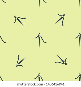 Blue Needle for sewing with thread icon isolated seamless pattern on white background. Tailor symbol. Textile sew up craft sign. Embroidery tool.  Vector Illustration