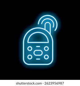 Blue neon baby monitor icon glowing on dark background, representing childcare technology and safety