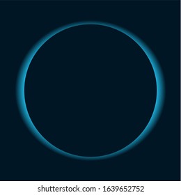 Blue neon banner. Circle shape of background for the advertising. Bright design for shiny banner.