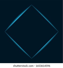 Blue neon banner. Square shape of background for the advertising. Bright design for shiny banner.