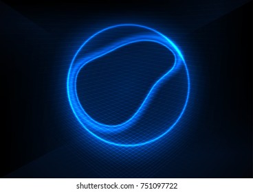 Blue neon bubble. Abstract glowing ball