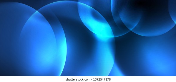 Blue neon bubbles and circles abstract background, futuristic magic techno design, vector