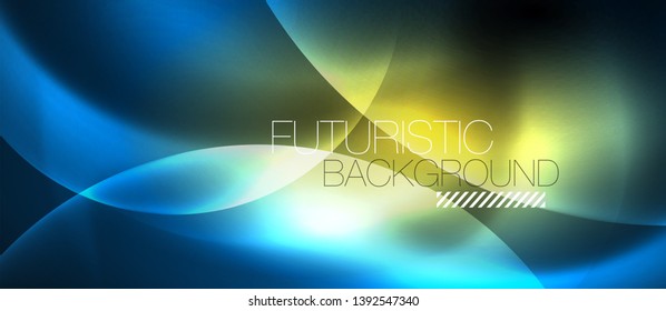 Blue neon bubbles and circles abstract background, futuristic magic techno design, vector
